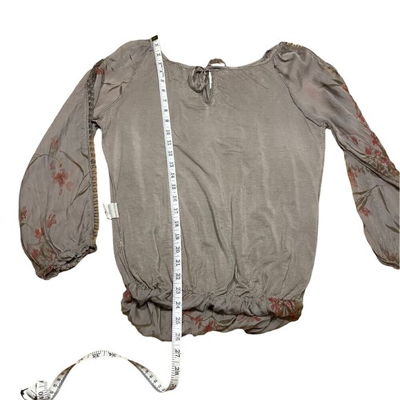 NWT AMBRA Made In Italy Silk Top Long Sleeve Floral Lace Gray Fango Womens Large - Picture 11 of 13